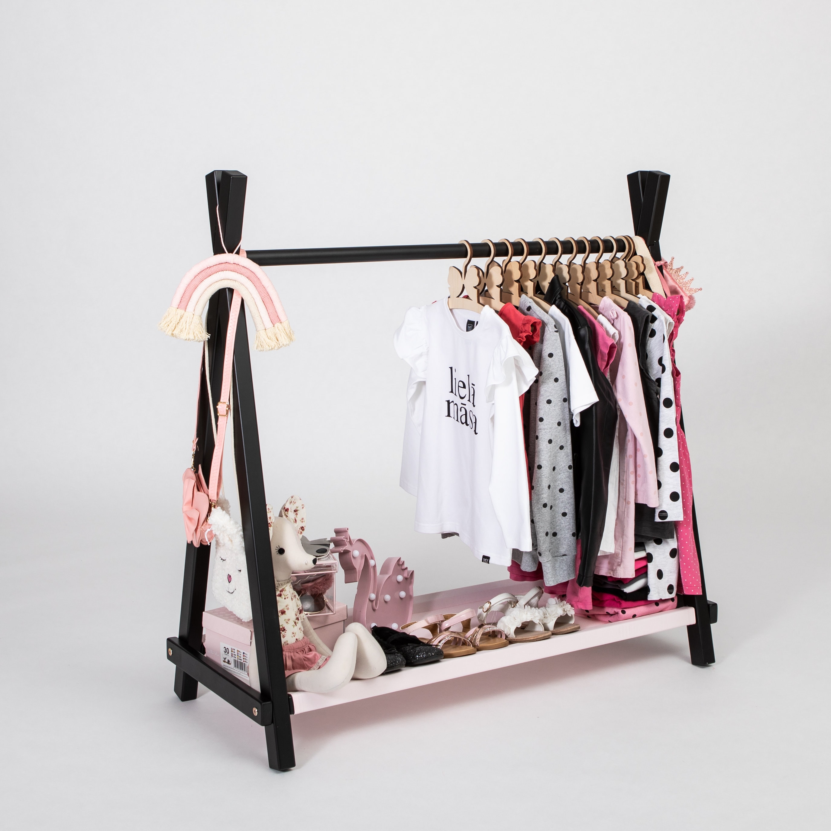 Armario infantil – Perchero de madera con riel colgante y estante de  exhibición para niños – Muebles de vestir de bricolaje, armario abierto  para