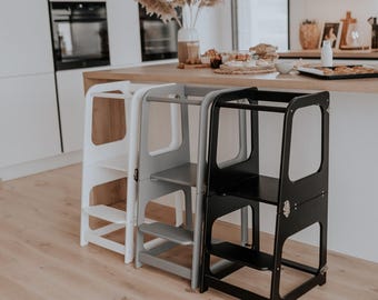Torre de cozinha transformável 2 em 1, banquinho de cozinha, banquinho de segurança, banquinho infantil, mesa e cadeira de desmame, torre Montessori