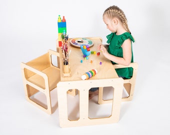 Montessori table, Toddler table set  Weaning table and chairs Montessori Furniture Toddler Furniture Preschool Table Set SHIPS OUT in 1 day