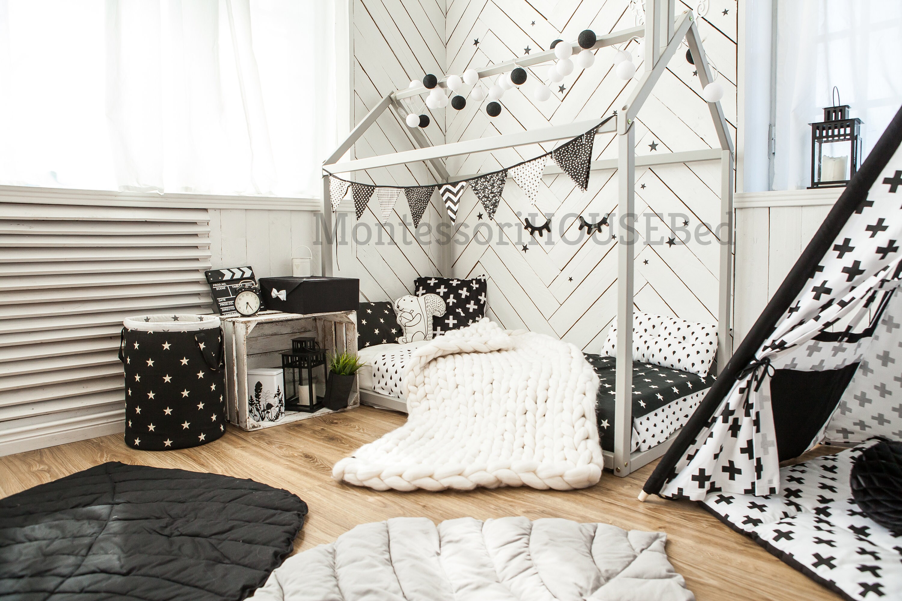 Kleinkind-Bett Kinderbett Holzhaus Bett mit Lamellen | Etsy