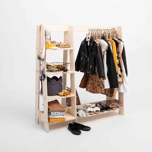 Penderie pour enfants, porte-vêtements en bois Porte-vêtements en bois avec cadre porte-vêtements en bois Présentoir de vendeurs de rangement pour enfants Penderie pour enfants