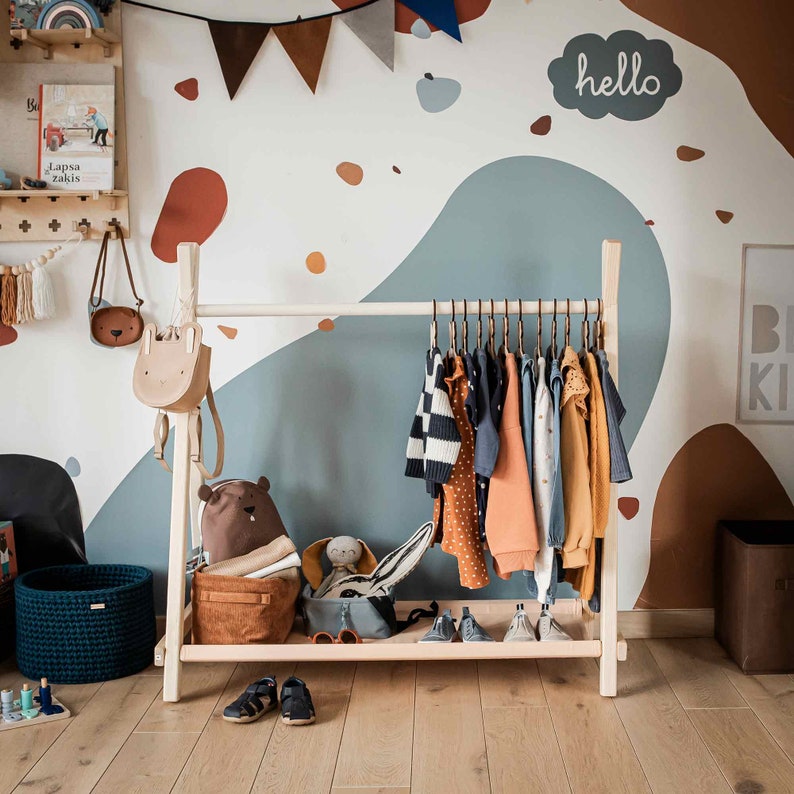 nursery decor, wooden clothing rack, wooden clothes rack, wood clothing rack, wood clothes rack, teepee rack, rack for kids, market display rack, rack wardrobe montessori clothing clothes, montessori bedroom, storage rack, rack with storage