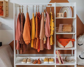 Perchero de madera para ropa infantil, perchero de madera con estructura, perchero de madera para ropa, organizador de vestuario, expositor para niños