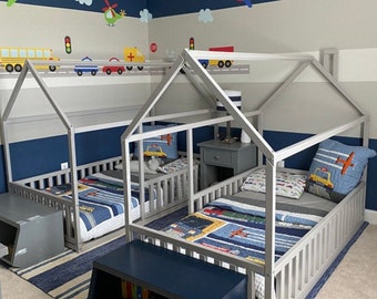 Hausförmiges Bett Montessori Bett für Kinder Bodenbett Kinderbett Mädchenbett, Kinderbett Kinderbett Kleinkindbett Montessori Hausbett SLATS