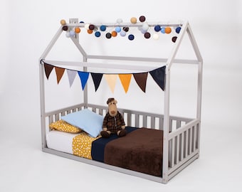 Montessori Floor Bed Frame, House Bed for Toddler, Crib/Twin/Single Size