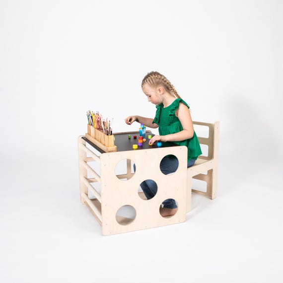2-in-1 Montessori Table & Chair Set – Weaning Table, Climbing Cube
