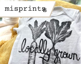 MISPRINTS- Locally Grown Handprinted Baby Onesie |  100% Organic Cotton Boho Summer Handmade Baby Shower Gift for New Moms