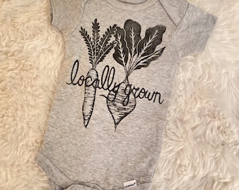 Handprinted Organic Cotton Baby Onesie | Locally Grown Design | Boho Baby Shower Gift | New Mom Gift Basket | Newborn Announcement