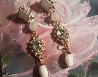 Oval cabochon earrings, Drop-shaped pearl earrings, Jewelry, Wedding, Gift idea