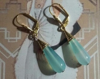 Boucles d'oreilles en pierre de gemme Agate bleu, Bijoux fantaisie, Bijoux à offrir, Cadeau pour elle, Bijoux, Boucles d'oreilles pendantes