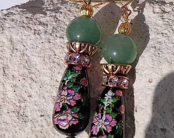 Drop-shaped pearl earrings, Dangling earrings, Tensha style, Gift for Mom