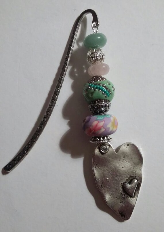 Kit marque page - signet - perle et coeur en métal argenté - perle