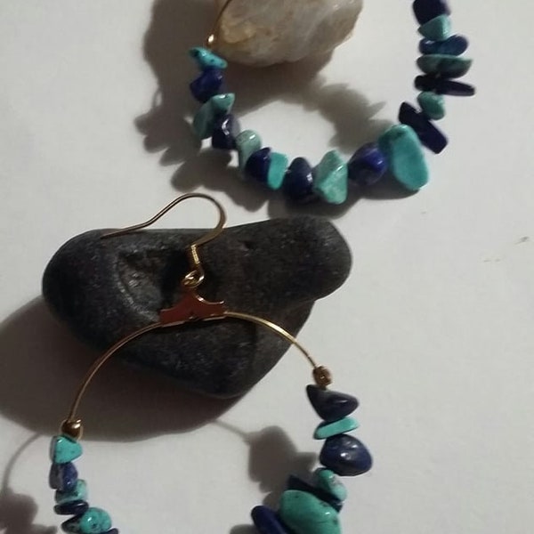 Créoles en pierre de gemme  turquoise, lapis lazuli bleu marine, idée cadeau, Cadeau pour Maman, Cadeau pour marraine, Bijoux pour femme