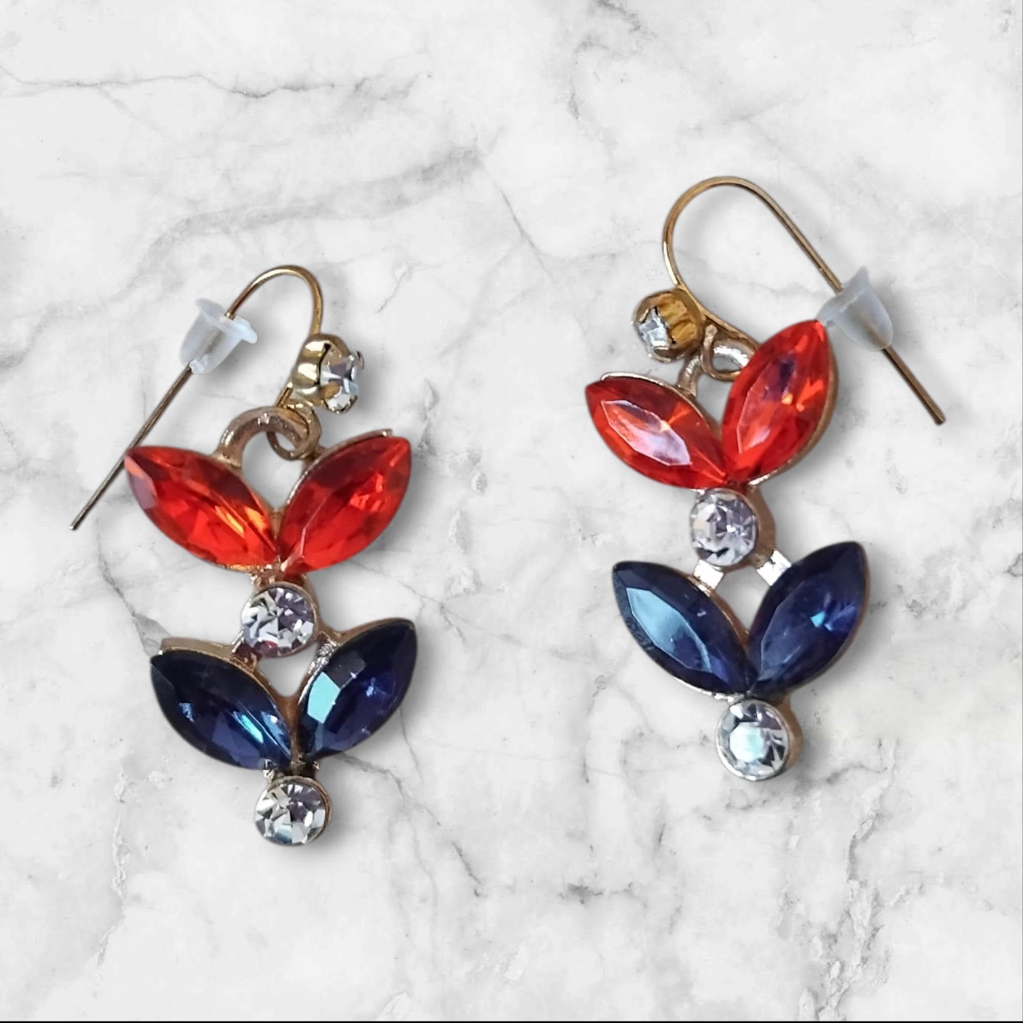 Boucles D'oreilles Vintage Clips - Rondes Blanches, Bleues Et Dorées, Fantaisie Dormeuses