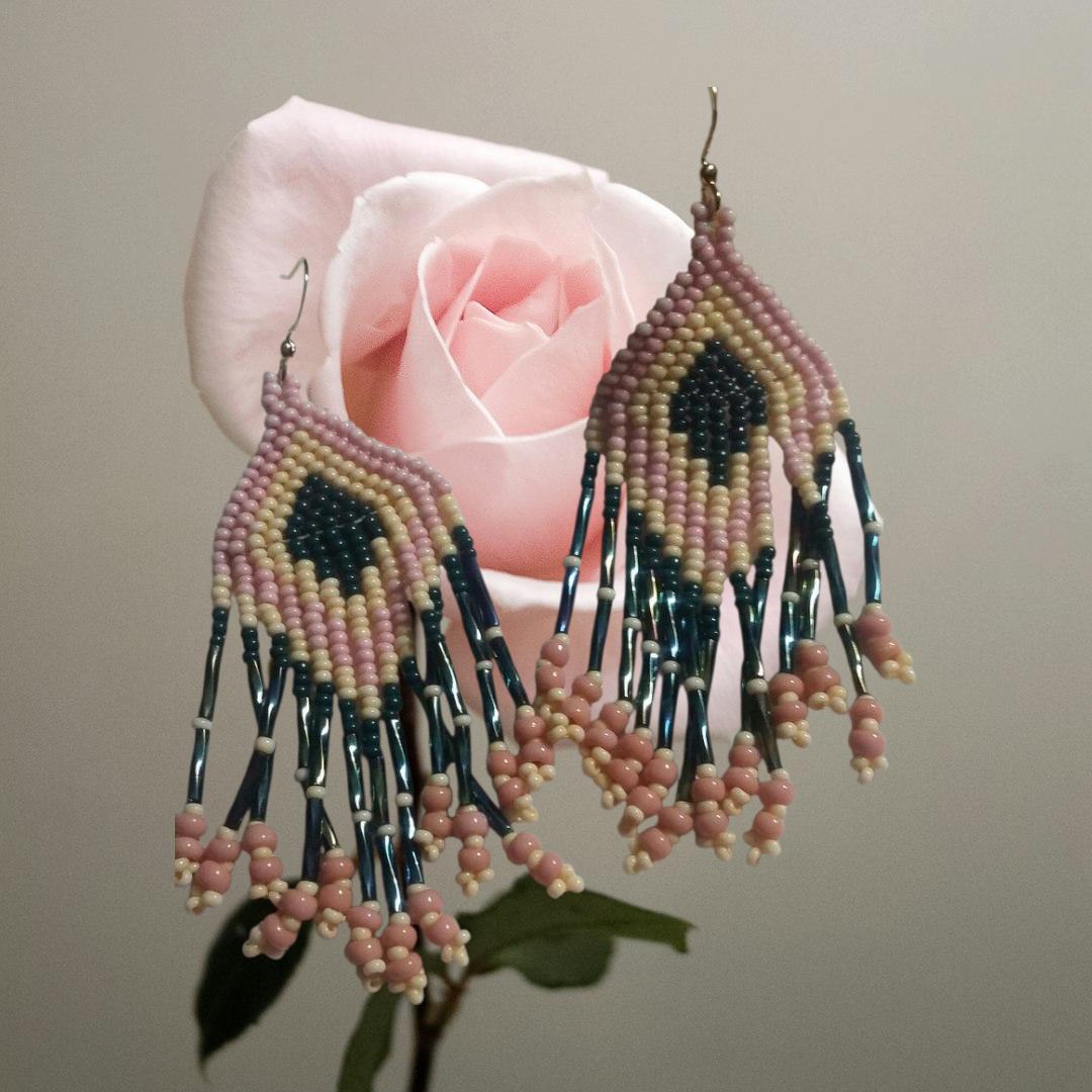 Boucles D'oreilles Fait Main - Tissage Perles De Rocaille Multicolores - Longueur 10 Cm - Fermoir Dormeuse