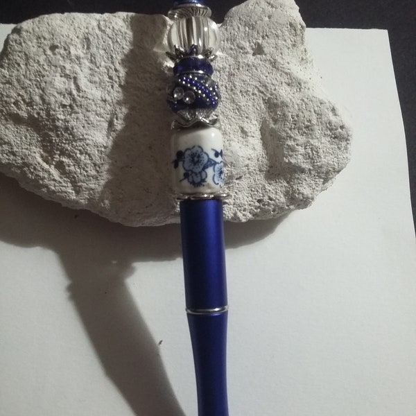 Stylo perles, Stylo bijoux, Stylo bleu, Cadeau maman, Cadeau mamie