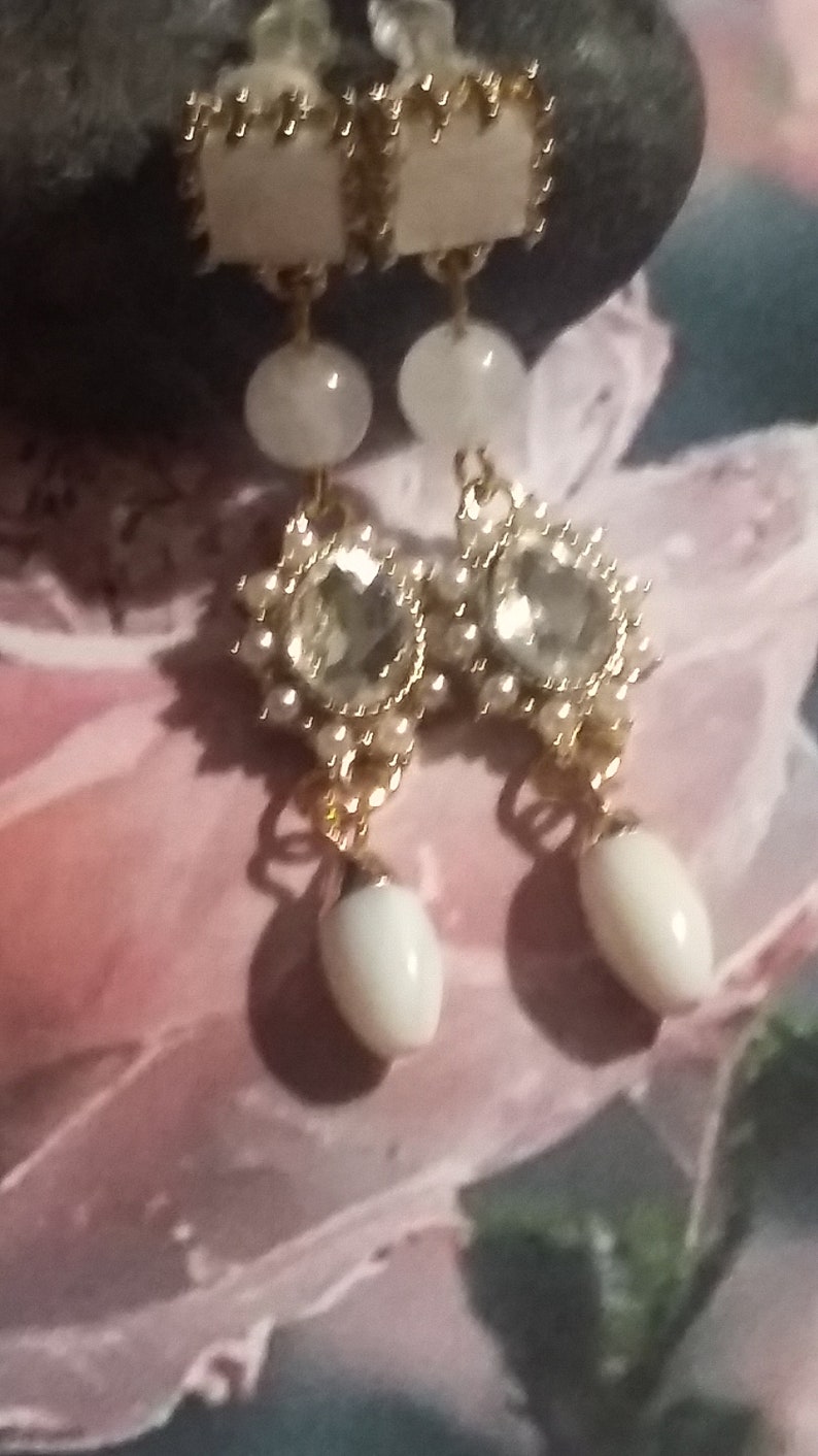 Boucles d'oreilles acier pendantes étoile frange nacre pierre 0324079