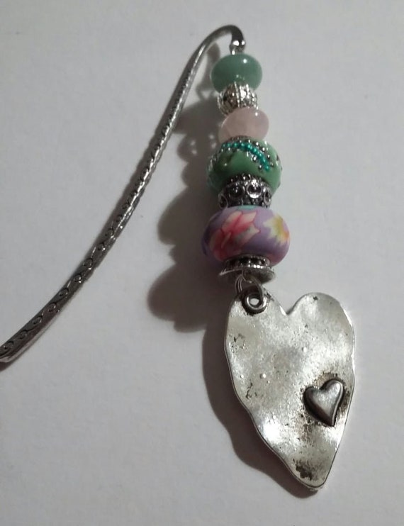 Kit marque page - signet - perle et coeur en métal argenté - perle