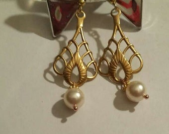 Chandelier earrings, Baroque pearl earrings, Old style, vintage, Handmade in France, Wedding jewelry