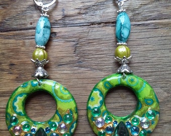 Long resin earrings, Czech beads, blue glass bead. Gift for mom, Gifts for women