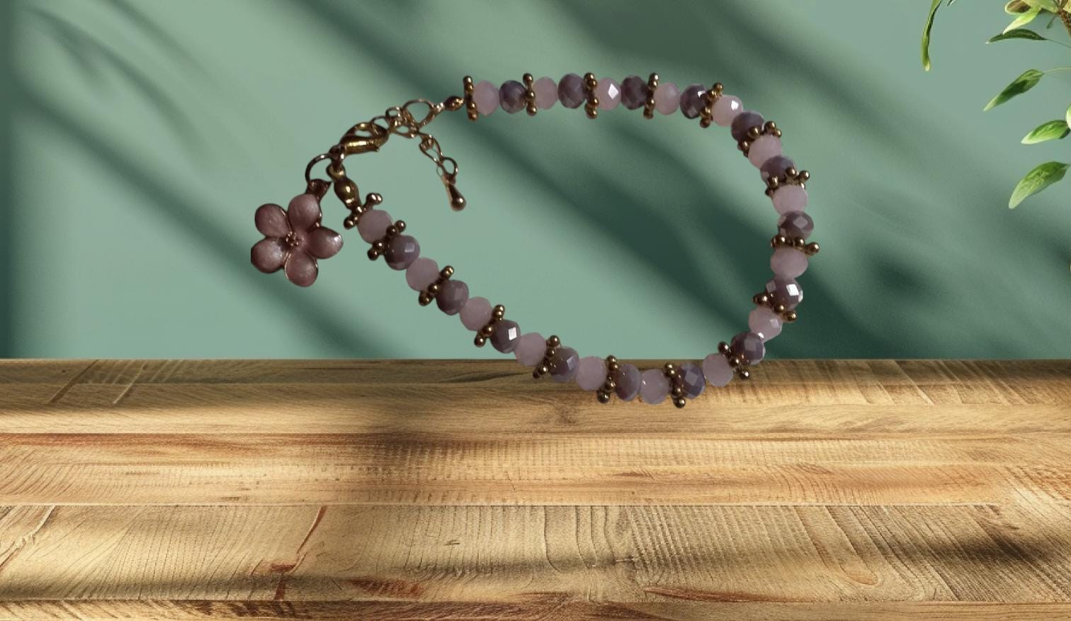Bracelet En Perles De Verre Roses Et Parmes - Neuf Avec étiquettes - Fermoir Vis - Longueur 17-18 Cm