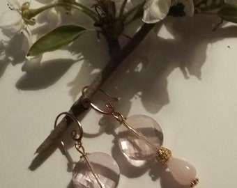 Pink Swarovski Crystal Earrings, Pink Agate Gemstone Drop Earrings, Gift for Her, Pink Jewelry