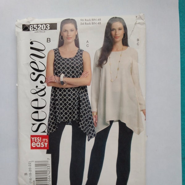 Easy Tunic Top and Pants Pattern - See & Sew 5203 - Size B - Sizes 16, 18, 20, 22 - UNCUT, Factory Folded