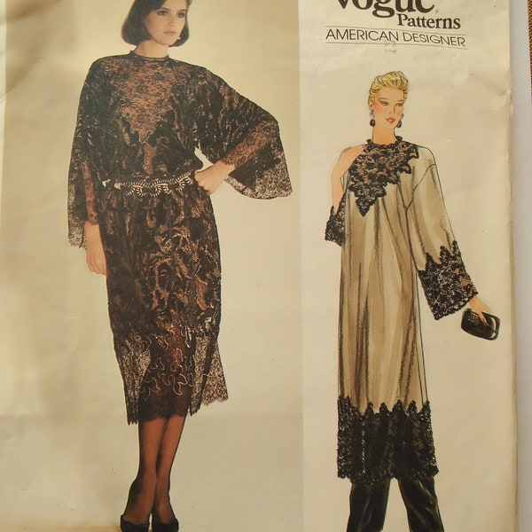 Oscar de la Renta Vogue American Designer Pattern 1221 - Slip, Pants, Lace Trimmed Dress - Evening Ensemble - Size 12 - UNCUT, FF