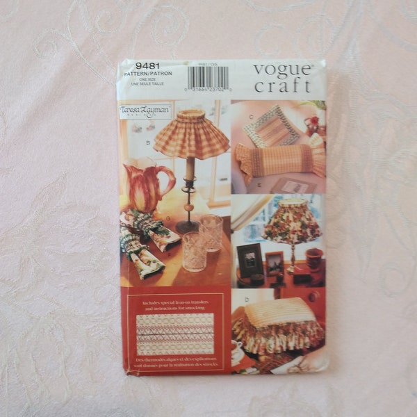 Smocked Accessories with Transfer Including Lampshade Cover, Pillow, Footstool Cover, Bolster, Napkins - Vogue Craft Pattern 9481 - Uncut