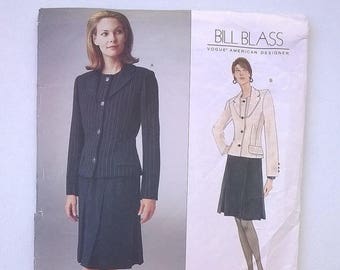 Bill Blass Suit Pattern - Jacket and Skirt - Multi Sizes 6, 8, 10 - Vogue American Designer 1988 - Uncut Sewing Pattern