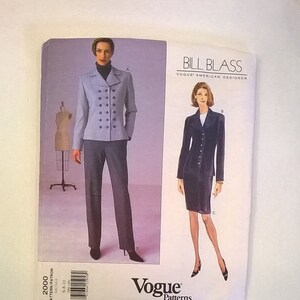May include: A sewing pattern envelope featuring a design by Bill Blass, a Vogue American Designer. The pattern is for a double-breasted jacket and skirt or pants. The envelope shows two models wearing the designs. The pattern number is 2000.
