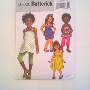 Girls&#39; Top, Dress, Shorts, Pants and leggings Pattern - Butterick Easy Pattern 5020 - Child Sizes 2, 3, 4, 5 - Uncut