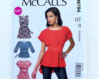 Top and Tunic Pattern, McCall's 6794, Misses' Sizes Large-XLG-XXL, UNCUT