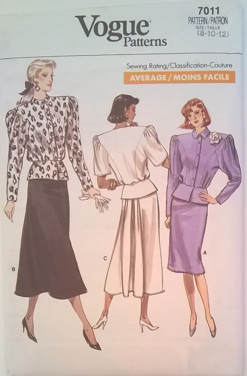Vogue Vintage 1980s Pattern 7011 Blouson Top With Extended Shoulders ...