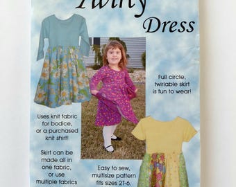 Little Girl's Twirly Dress Pattern - SewBaby for Child's Sizes 2T - 6, UNCUT, FF