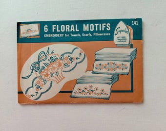Vintage Floral Iron On Transfers - Six Motifs for Embroidery - UNCUT, FF