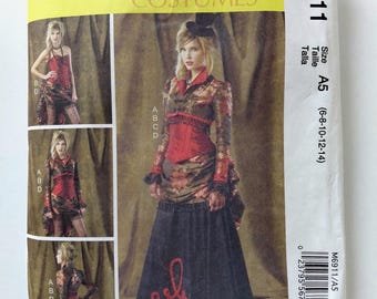 Costume Pattern with Bolero, Corset, Skirt and Overskirt, McCall's 6911, Misses' Sizes 6, 8, 10, 12, 14, UNCUT, FF