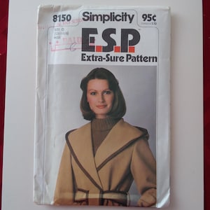 May include: Vintage Simplicity ESP sewing pattern, size O, featuring a woman in a tan coat with a brown trim. The pattern cover includes the text "Extra-Sure Pattern" and the price "95¢".