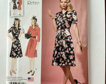 Retro 1940s Style Dress, Simplicity 0625, Misses' Sizes 6-14, UNCUT FF