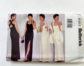 Evening Gown Pattern - Butterick 6463 - Misses' Sizes 12 14 16 - UNCUT, FF