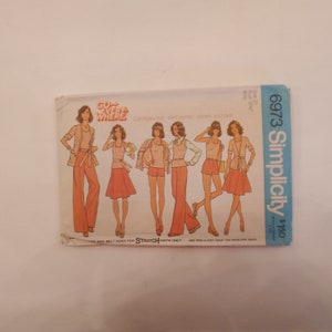 Vintage 1970s Simplicity Pattern 6973-  Cardigan, Top, Skirt, Pants, Shorts, Belt -  Size 10 (Bust 32 1/2&quot;) - Uncut Sewing Pattern