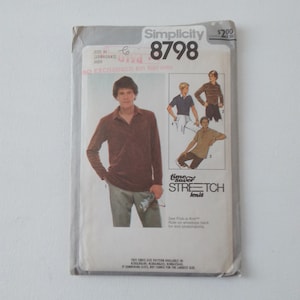 Men&#39;s Pullover Top Pattern - Stretch Knits Only - Vintage Simplicity 8798 - Short or Long Sleeves - Sizes 38, 40, 42 - UNCUT, Factory Folded