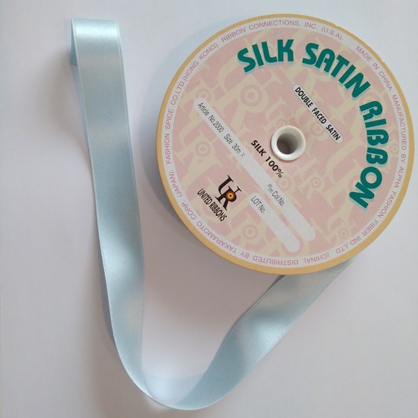 Light Blue Silk Satin Ribbon - 100% Silk Double-Faced Satin Ribbon - 18mm (.7" - about 3/4 Inch) - Sold by the Yard