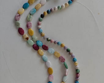 Lot of 3 Strands Magnesite Beads - Blue, Yellow, Green, Pink Ovals and Rounds