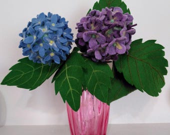 DIY Hydrangea Felt Flower Kit - Make a Wool Felt Hydrangea with Needle Felted Accents in Choice of Blue, Lavender, Pink, White, or Ivory