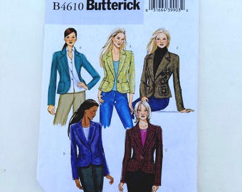 Butterick 4610, One-Button Jacket Pattern, Misses' Sizes 6 - 12, UNCUT, FF