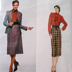 May include: Vogue American Designer sewing pattern featuring Calvin Klein designs. The pattern includes illustrations of a skirt suit and a blouse with a plaid skirt. The text "Vogue American Designer" is at the top.