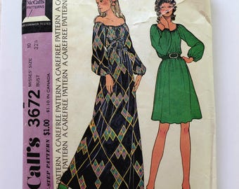 Maxi or Above Knee Dress, Misses' Size 10, Vintage 1970s, Complete, Cut