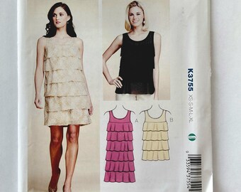 Pullover Ruffled Dress or Top, Kwik Sew 3755, Sizes XS - XL, UNCUT, Factory Folded