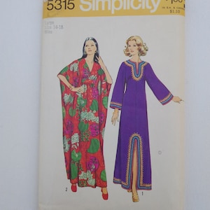 Vintage 1970s Caftan Pattern - Two Styles, Misses&#39; Size 16-18 and One Size - Simplicity 5315 - UNCUT, Factory Folded Sewing Pattern